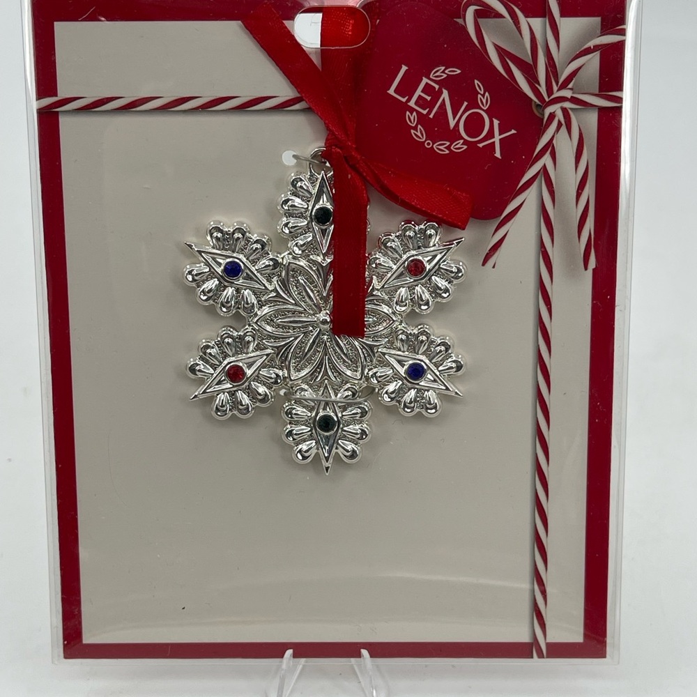 Lenox Silver Plated & Jeweled Snowflake Christmas‎ Tree  Charm Ornament NEW NIP - Picture 2 of 4